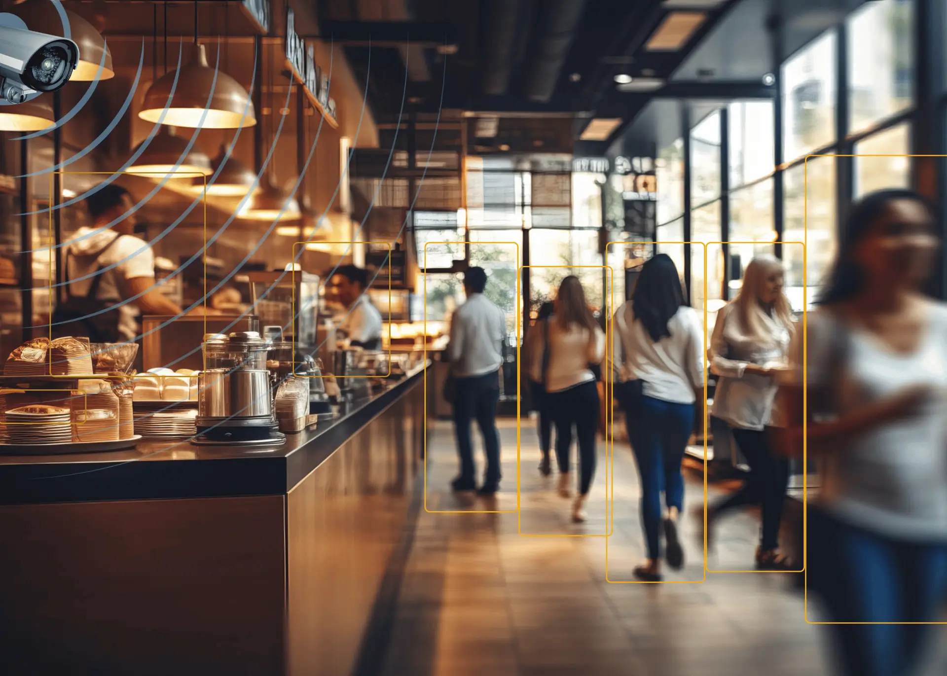AI-Powered Customer Counting in Café AI-powered CCTV counting customers inside a café